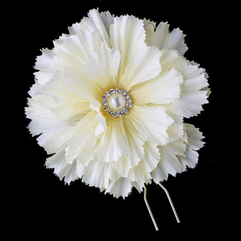 Ivory Flower Bridal Wedding Hair Pin with Rhinestone & Pearl Accents