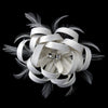 Diamond White Satin Ribbon Rhinestone Bridal Wedding Hair Clip with Feathers