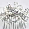 Silver Diamond White Pearl & Rhinestone Baroque Swirl Bridal Wedding Hair Comb