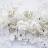 Diamond White Floral Organza & Lace Bridal Wedding Hair Comb with Gold Accents