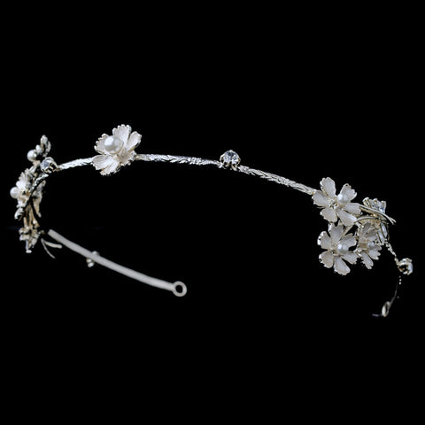 Light Gold Ivory Pearl & Rhinestone Flower Bridal Wedding Headband