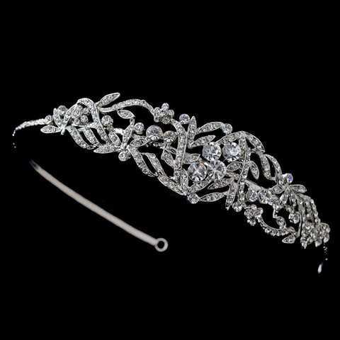 Rhodium Leaf Vine Rhinestone Bridal Wedding Side Headband