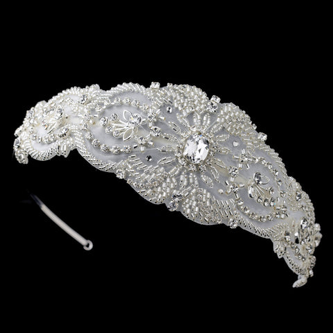 Vintage Diamond White Sheer Mesh Bridal Wedding Side Headband