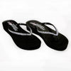 Sunshine ~ Low Heel Black Wedge Bridal Wedding Flip Flops with Crystal Straps