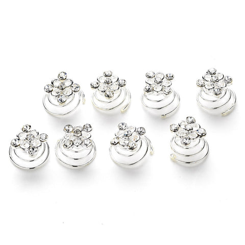 24 Gorgeous Silver Clear Rhinestone Flower Bridal Wedding Twist Ins 0092