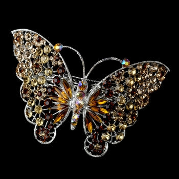 Silver Topaz AB Rhinestone Butterfly Bridal Wedding Hair Barrette 5090 XXL