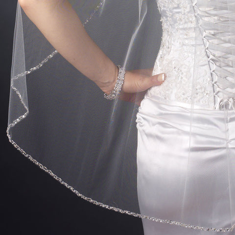 Single Layer Fingertip Length Bugle Beaded Edge Bridal Wedding Veil 1040 1F