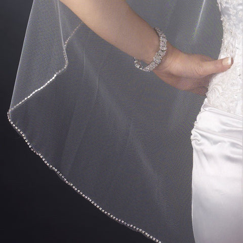 Single Layer Fingertip Length Rhinestone Edge Bridal Wedding Veil 1043 1F