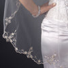 Single Layer Fingertip Length Scalloped Floral Embroidered Edge with Bugle Beads & Sequins Bridal Wedding Veil 1046 1F