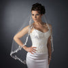 Single Layer Fingertip Length Scalloped Floral Embroidered Edge with Pearls & Bugle Beads Bridal Wedding Veil 1050 1F