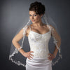 Single Layer Fingertip Length Scalloped Floral Embroidered Edge with Pearls & Bugle Beads Bridal Wedding Veil 1050 1F