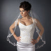 Single Layer Fingertip Length Scalloped Floral Embroidered Edge with Pearls & Bugle Beads Bridal Wedding Veil 1050 1F