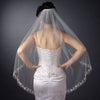 Single Layer Fingertip Length Embroidered Floral Bugle Beaded Edge Bridal Wedding Veil 1051 1F
