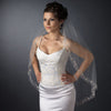Single Layer Fingertip Length Embroidered Floral Bugle Beaded Edge Bridal Wedding Veil 1051 1F