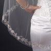 Single Layer Fingertip Length Embroidered Floral Bugle Beaded Edge Bridal Wedding Veil 1051 1F