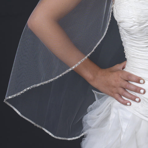Single Layer Fingertip Length Bridal Wedding Veil with Beaded Edge