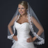 Single Layer Fingertip Length Scalloped Edge Bridal Wedding Veil with Floral Embroidery V 1129 1F