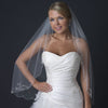 Single Layer Fingertip Length Scalloped Cut Edge Bridal Wedding Veil with Floral Beaded Embroidery & Sequins V 1133 1F