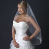 Single Layer Fingertip Length Scalloped Cut Edge Bridal Wedding Veil with Floral Beaded Embroidery & Sequins V 1133 1F