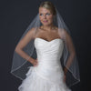 Single Layer Fingertip Length Cut Edge Bridal Wedding Veil with Pearls & Beads V 1136