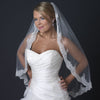 Single Layer Fingertip Length Scalloped Edge Bridal Wedding Veil with Floral Lace Embroidery, Pearls & Sequins