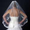 Single Layer Fingertip Length Scalloped Edge Bridal Wedding Veil with Floral Lace Embroidery, Pearls & Sequins