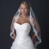 Single Layer Fingertip Length Scalloped Edge Bridal Wedding Veil with Floral Lace Embroidery, Pearls & Sequins
