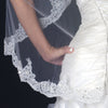 Single Layer Fingertip Length Scalloped Edge Bridal Wedding Veil with Floral Lace Embroidery, Pearls & Sequins