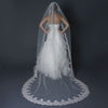 Single Layer Cathedral Length Scalloped Edge Bridal Wedding Veil with Floral Lace Embroidery V 1140 1C