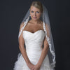 Single Layer Fingertip Length Floral Lace Embroidered Bridal Wedding Veil with Rhinestones 1142