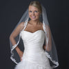 Single Layer Fingertip Length Floral Lace Embroidered Bridal Wedding Veil with Rhinestones 1142