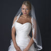 Single Layer Fingertip Length Floral Lace Embroidered Bridal Wedding Veil with Rhinestones 1142