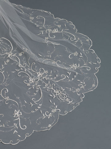 Single Layer Bridal Wedding Cathedral Veil w/ Beads, Rhinestones, Crystals & Pearl accents V 1163 1F