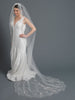 Single Layer Bridal Wedding Cathedral Veil w/ Beads, Rhinestones, Crystals & Pearl accents V 1163 1F