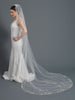 Single Layer Bridal Wedding Cathedral Veil w/ Light Silver Floral Embroidery Accented w/ Rhinestones & Beads V 1164