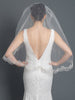 Single Layer Bridal Wedding Fingertip Veil w/ Light Silver Shimmer Floral Embroidery Along Edge w/ Rhinestone Accent V 1170 1F Ivory