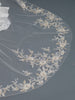 Single Layer Bridal Wedding Cathedral Length Veil w/ Light Gold Shimmer Floral Embroidery Accented w/ Crystals, Pearls & Sequins V 1174 1C