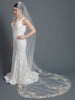Single Layer Bridal Wedding Cathedral Length Veil w/ Light Gold Shimmer Floral Embroidery Accented w/ Crystals, Pearls & Sequins V 1174 1C