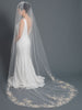 Single Layer Bridal Wedding Cathedral Length Veil w/ Light Gold Shimmer Floral Embroidery Accented w/ Crystals, Pearls & Sequins V 1174 1C