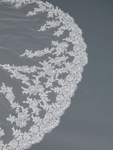 Single Layer Cathedral Length Accented with Embroidery Lace Bridal Wedding Veil 1185 1C