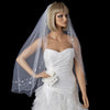Single Fingertip Length Bridal Wedding Veil with Rhinestone & Pearl Floral Embroidery 142