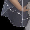 Single Fingertip Length Bridal Wedding Veil with Rhinestone & Pearl Floral Embroidery 142