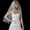 Double Tier Fingertip Length Rhinestone Pearl Bridal Wedding Veil with Scalloped Pencil Edge