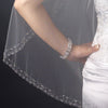 Single Layer Fingertip Length Cut Edge with Bugle Beads & Sequins Bridal Wedding Veil 1466 1F