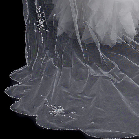 2 Tier Elbow and Cathedral Length Beaded Bridal Wedding Veil (V 150)