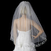 Bridal Wedding Double Layer Fingertip Length Bridal Wedding Veil 1514 F w/ Silver Floral Embroidered Scalloped Pencil Edge