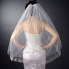 Bridal Wedding Double Layer Fingertip Length Bridal Wedding Veil 1514 F w/ Silver Floral Embroidered Scalloped Pencil Edge