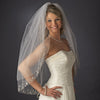 Bridal Wedding Double Layer Fingertip Length Bridal Wedding Veil 1514 F w/ Silver Floral Embroidered Scalloped Pencil Edge