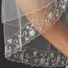 Bridal Wedding Double Layer Fingertip Length Bridal Wedding Veil 1514 F w/ Silver Floral Embroidered Scalloped Pencil Edge