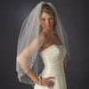 Bridal Wedding Double Layer Fingertip Length Bridal Wedding Veil 1514 F w/ Silver Floral Embroidered Scalloped Pencil Edge